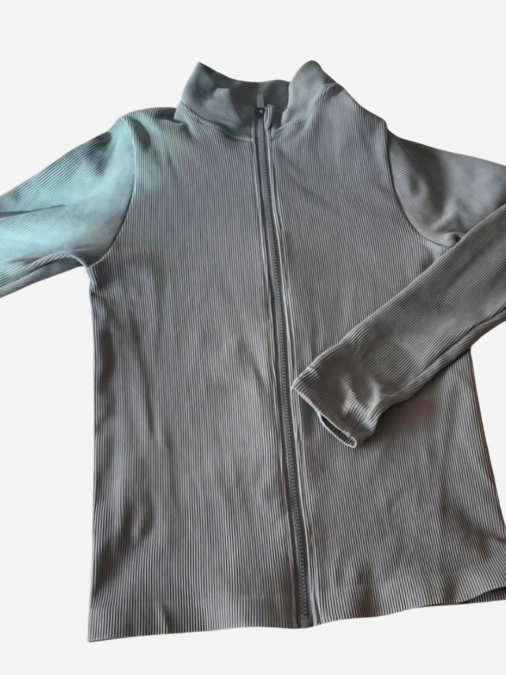 Fabletics Light Gray Ribbed Zip-up Jacket - Picture 5 of 5